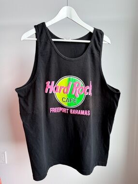 Vtg Hard Rock Cafe Freeport Bahamas Neon Black Sleeveless Tank Top (XL) Unisex